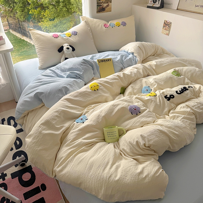 91家纺网 家纺一手货源 找家纺 耀达家居 2025新款A类水洗棉毛巾绣四件套 奇趣豆-燕麦