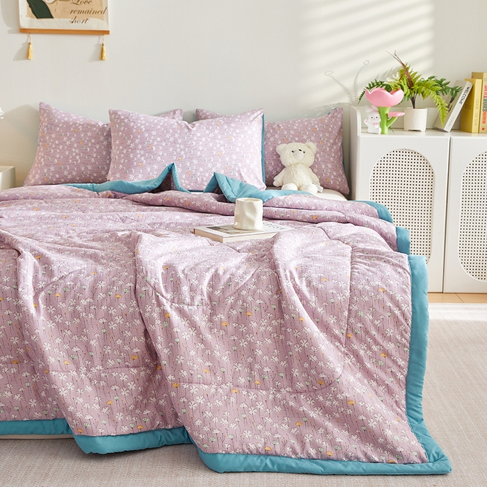 91家纺网 家纺一手货源 找家纺 海洋家纺 2025款水洗棉纯棉花夏凉被全棉花印花夏被空调被薄被子 漫生活紫