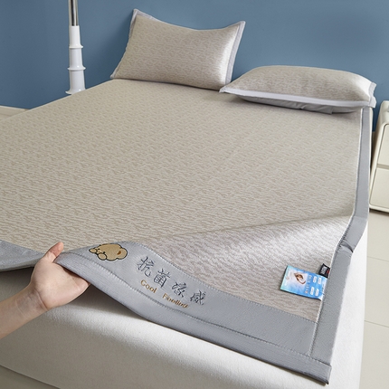 摩妮卡2025新款A类抗菌冰丝凉席席子三件套--床席款 小冰块-素雅咖