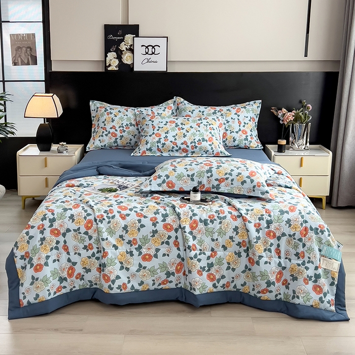 91家纺网 家纺一手货源 找家纺 宝士康家纺 2025新款10A抗菌双层纱印花夏被 青阳蓝