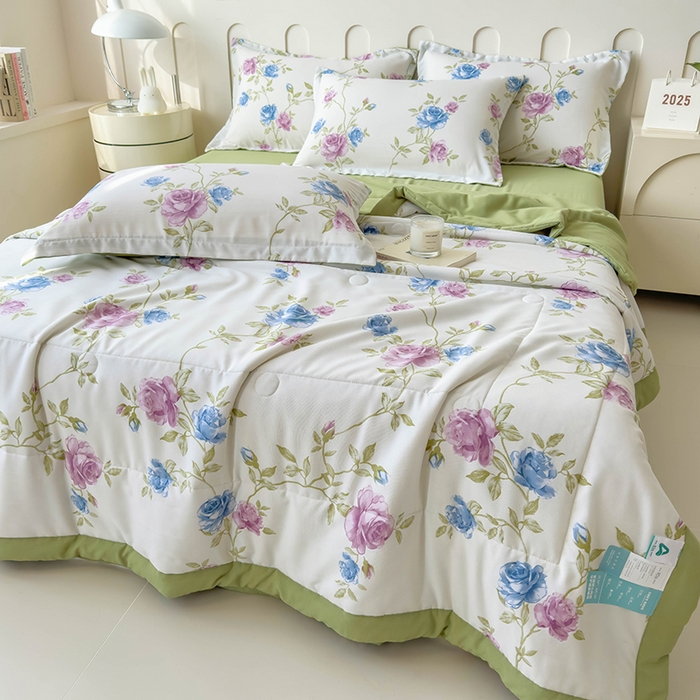 91家纺网 家纺一手货源 找家纺 宝士康家纺 2025新款10A抗菌针织夏被 亲密花语