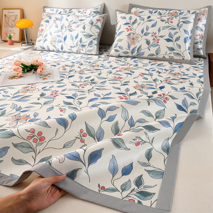 91家纺网 家纺一手货源 找家纺 简一 2025新款A类碳光印花数码冰丝凉席系列-床单款 花枝招展