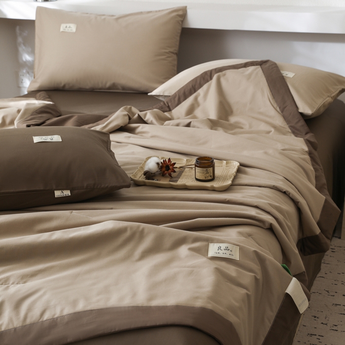 91家纺网 家纺一手货源 找家纺 眠博士 2025新款A类全棉40S纯棉新疆棉大豆夏被夏凉被空调被 包边夏被40支-杏色拼春泥