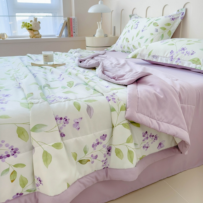 91家纺网 家纺一手货源 找家纺 宝士康家纺 2025新款10A抗菌针织夏被四件套 紫玲