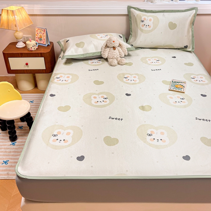 91家纺网 家纺一手货源 找家纺 慕尚家纺 2025新款数码印花床席床笠款冰藤席 床笠款-兔卷卷