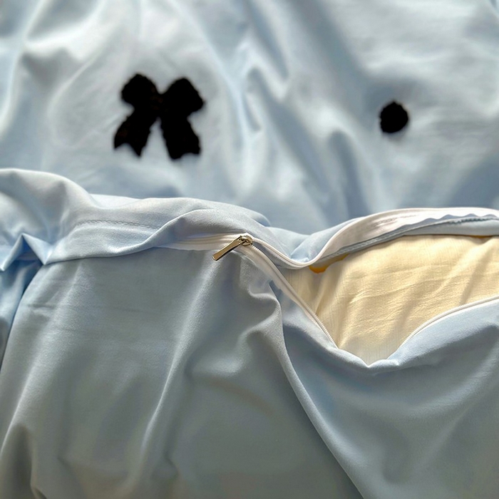 91家纺网 家纺一手货源 找家纺 耀达家居 2025新款A类水洗棉毛巾绣四件套 蝴蝶结-蓝