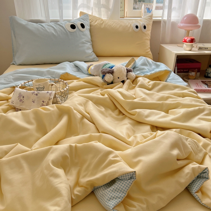 91家纺网 家纺一手货源 找家纺 慕尚家纺 2025新款大眼萌仔夏被 大眼萌 黄蓝格