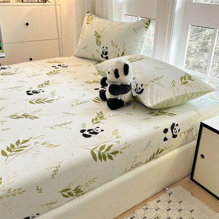 91家纺网 家纺一手货源 找家纺 宝士康家纺 2025新款10A抗菌全棉印花床笠 欢乐熊猫