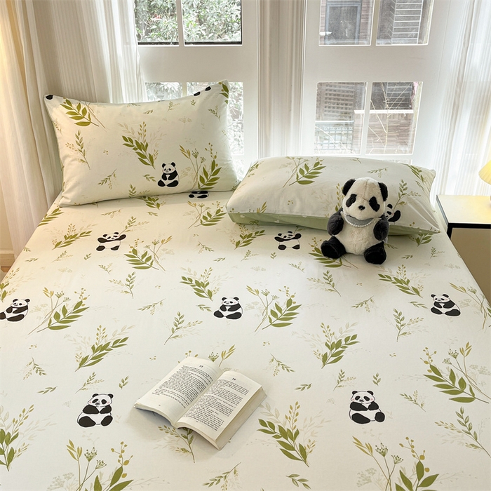 91家纺网 家纺一手货源 找家纺 宝士康家纺 2025新款10A抗菌全棉印花床笠 欢乐熊猫