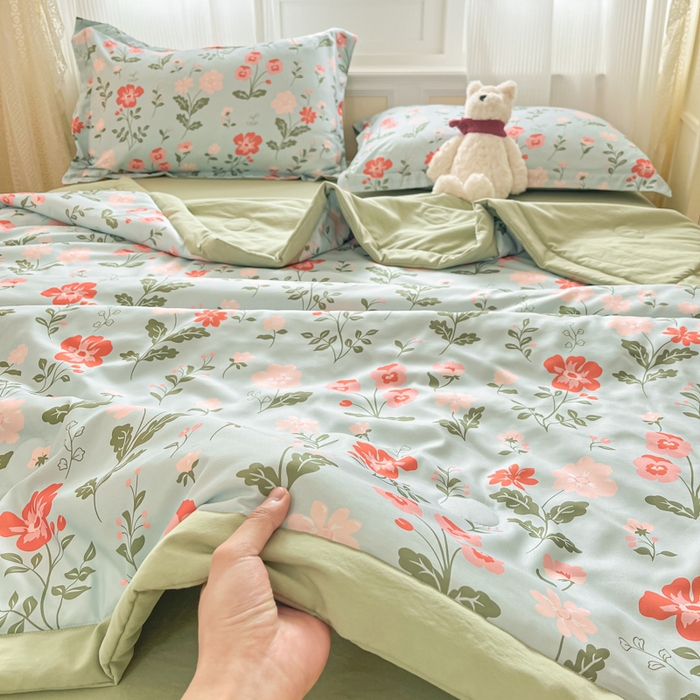 91家纺网 家纺一手货源 找家纺 宝士康家纺 2025新款水洗棉超声波压花夏被 被子被芯 花园秘密