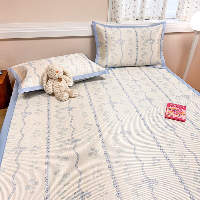 91家纺网 家纺一手货源 找家纺 慕尚家纺 2025新款数码印花床席床笠款冰藤席 床席款-高冷兔