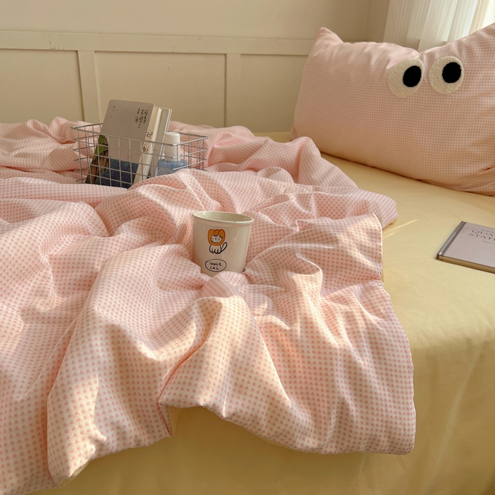 91家纺网 家纺一手货源 找家纺 慕尚家纺 2025新款大眼萌仔夏被 大眼萌 粉格黄