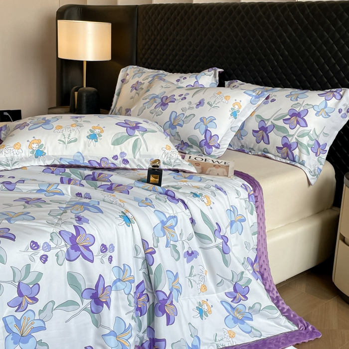 91家纺网 家纺一手货源 找家纺 宝士康家纺 2025新款10A抗菌双层纱豆豆绒夏被 花仙子