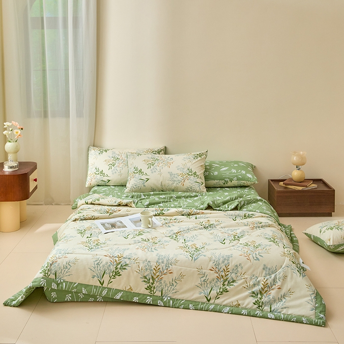91家纺网 家纺一手货源 找家纺 宝士康家纺 2025新款10A抗菌全棉夏被四件套（床笠款） 仙草