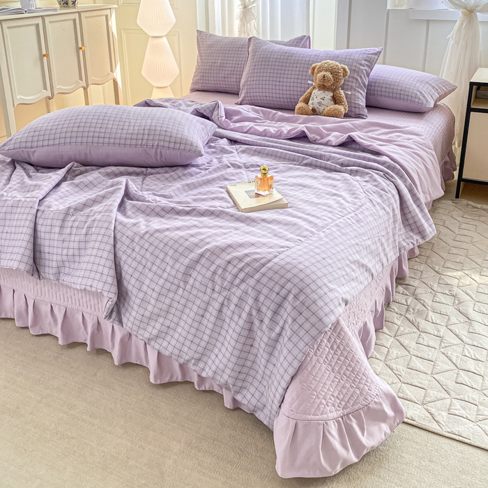 91家纺网 家纺一手货源 找家纺 2025新款针织双层纱夏被床盖四件套单夏被单床盖单品 月半弯