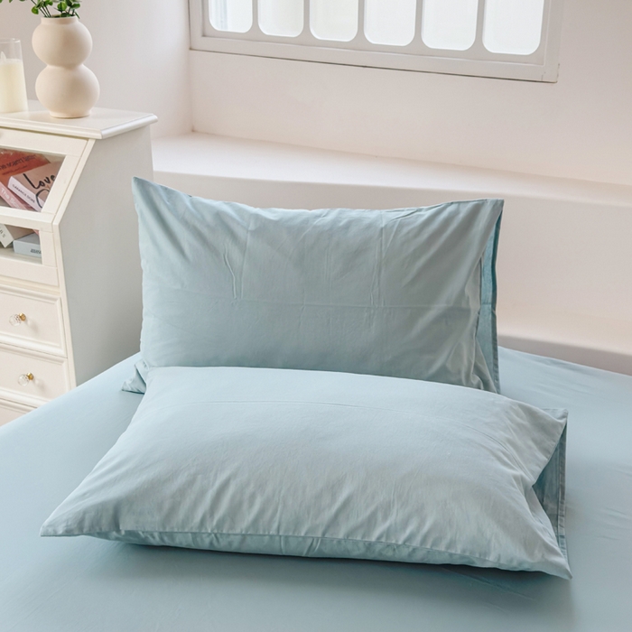 91家纺网 家纺一手货源 找家纺 2025新款全棉A类简约素色水洗棉纯棉单床笠 繁星蓝