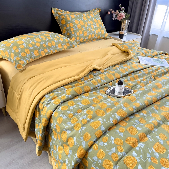 91家纺网 家纺一手货源 找家纺 宝士康家纺 2025新款10A抗菌双层纱印花夏被四件套 郁金香