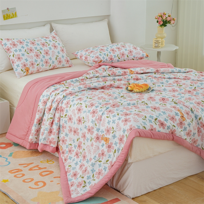 91家纺网 家纺一手货源 找家纺 海洋家纺 2025款水洗棉纯棉花夏凉被全棉花印花夏被空调被薄被子 悠然粉