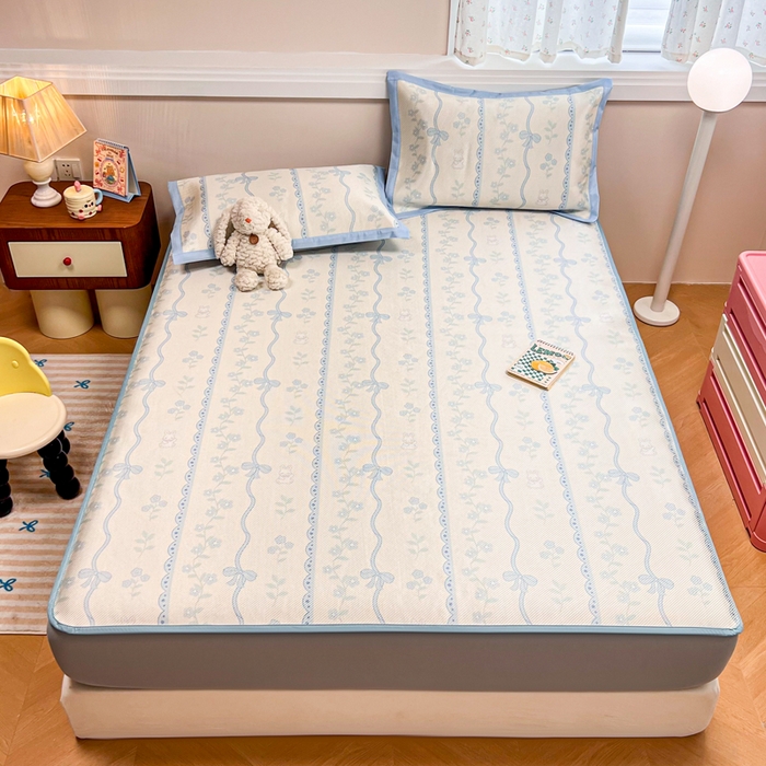 91家纺网 家纺一手货源 找家纺 慕尚家纺 2025新款数码印花床席床笠款冰藤席 床笠款-高冷兔