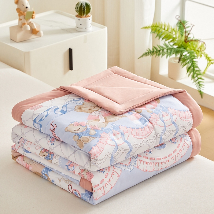 91家纺网 家纺一手货源 找家纺 海洋家纺 2025款水洗棉纯棉花夏凉被全棉花印花夏被空调被薄被子 洛丽塔-粉