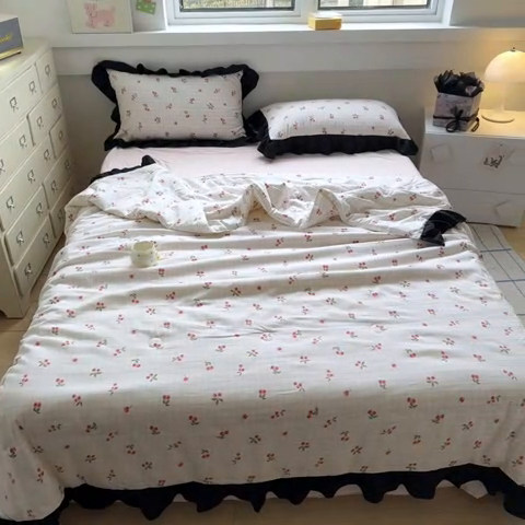 91家纺网 家纺一手货源 找家纺 （总）老K (原美阁） 2025新款法式黑边夏被四件套赫本风空调被四件套