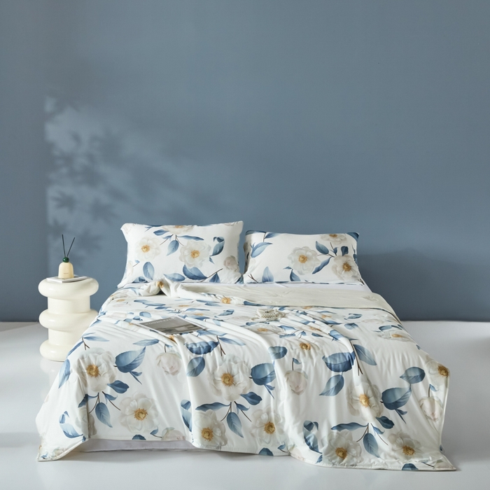 91家纺网 家纺一手货源 找家纺 2025春夏新款100%双面锦纶美式印花夏被凉感空调被 淡雅花香