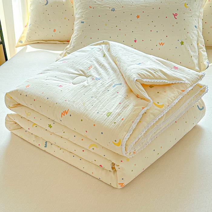 91家纺网 家纺一手货源 找家纺 2025新款双层皱皱纱水洗棉夏被夏凉被空调被可机洗空调被子被芯棉被 小芝士