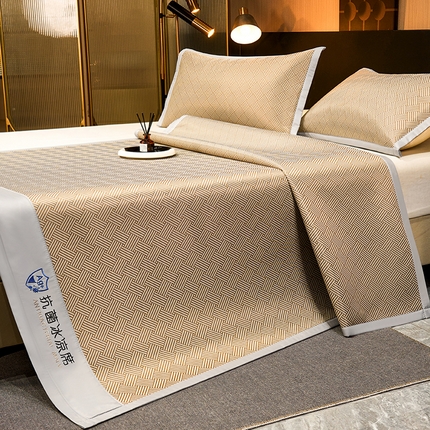 小萌虎 2025新款轻柔丝抗菌冰丝藤凉席（复合三明治款）宽包刺绣冰丝软席藤席 抗菌三明治冰丝藤席-冰岛-时尚咖