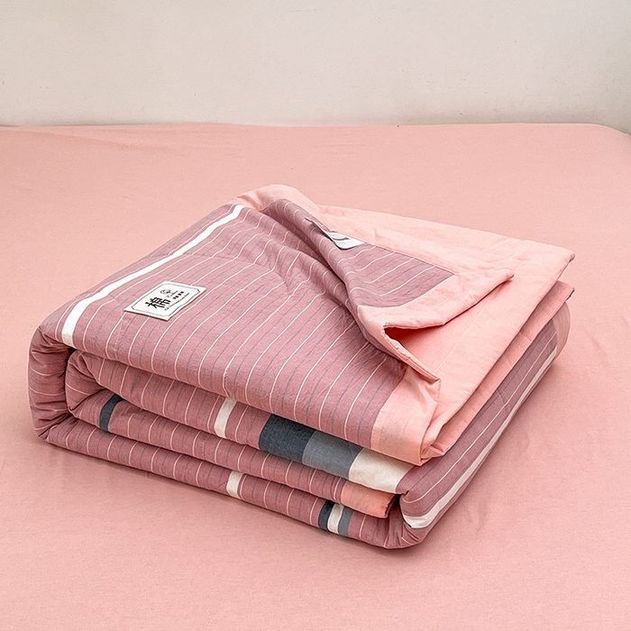 91家纺网 家纺一手货源 找家纺 鸣升家纺 2025新款100%里外全棉棉花夏被无印风全棉色织水洗棉夏凉被空调被夏被春秋被单人可机洗 格林粉