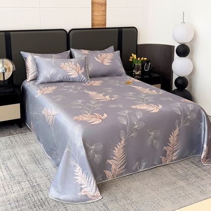 纽缦家纺 2025新款印花冰丝防滑床单 落叶