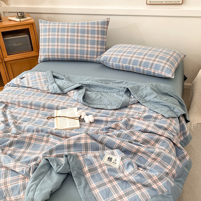 91家纺网 家纺一手货源 找家纺 鸣升家纺 2025新款100%里外全棉棉花夏被无印风全棉色织水洗棉夏凉被空调被夏被春秋被单人可机洗 初时兰