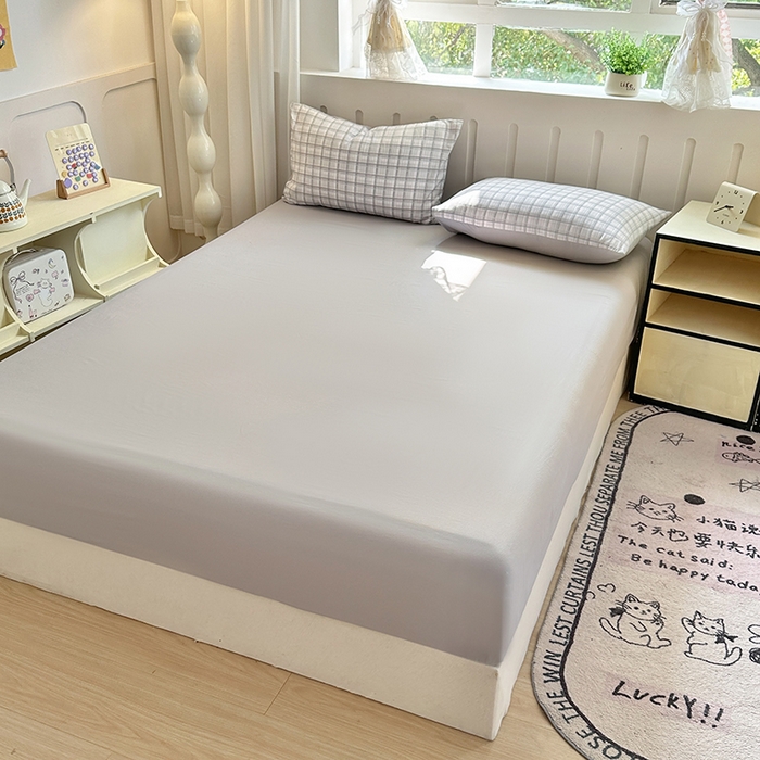 91家纺网 家纺一手货源 找家纺 玖明2025新款A类加厚柔软针织棉双层纱四件套 格纹经典