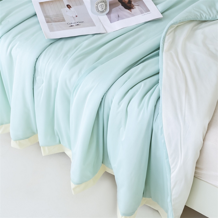 91家纺网 家纺一手货源 找家纺 默忆 2025新款锦氨纯色双拼凉感丝夏被豆豆夏凉被空调被豆豆被 香草绿