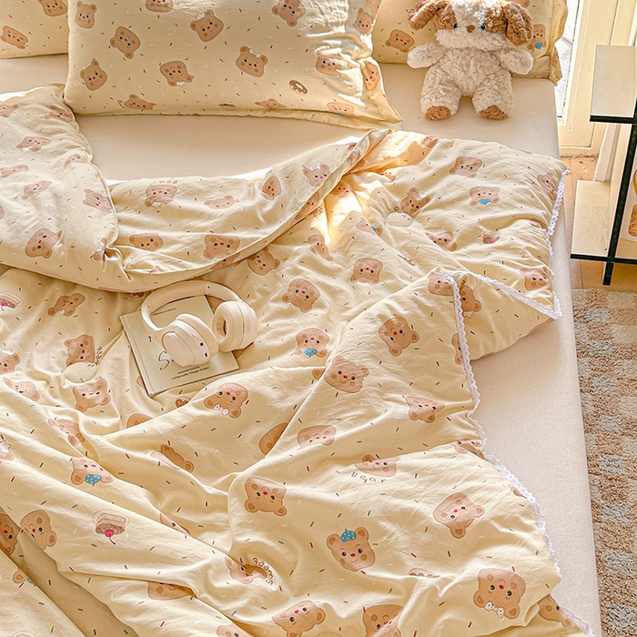 91家纺网 家纺一手货源 找家纺 2025新款双层皱皱纱水洗棉夏被夏凉被空调被可机洗空调被子被芯棉被 黄油小熊