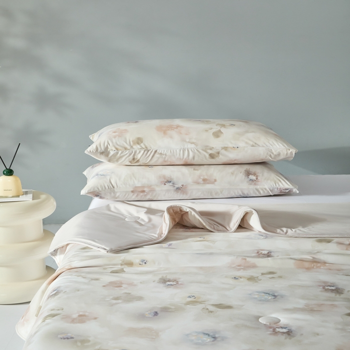 91家纺网 家纺一手货源 找家纺 2025春夏新款100%双面锦纶美式印花夏被凉感空调被 陌上花开