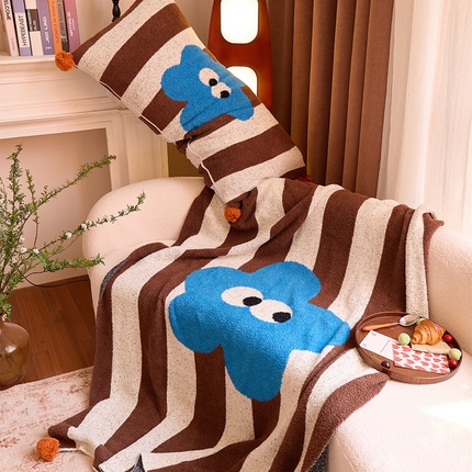 （总）暖绵绵家纺 2025新款甜美蓝朵半边绒针织盖毯-灵朵