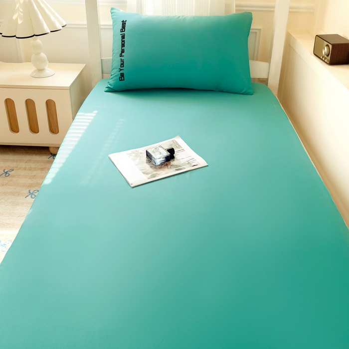 91家纺网 家纺一手货源 找家纺 纽缦家纺 2025新款纯色提花学生冰丝床笠 薄荷绿