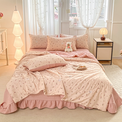 一比一家纺 2025新款针织双层纱夏被床盖四件套单夏被单床盖单品 莫奈花园