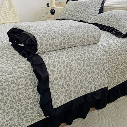 米莱家纺 2025新款A类赫本风针织双层纱夏被床盖四件套 欧美