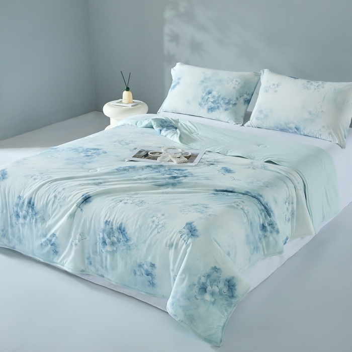 91家纺网 家纺一手货源 找家纺 2025春夏新款100%双面锦纶美式印花夏被凉感空调被 兰亭序