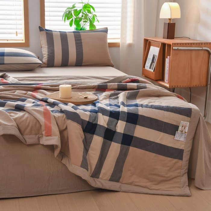 91家纺网 家纺一手货源 找家纺 圣尔雅家纺 2025新款里外全棉色织夏被新疆棉花被纯棉被子空调被夏凉被 兰棕大格