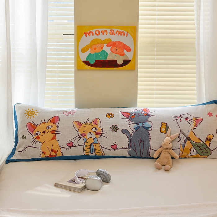 91家纺网 家纺一手货源 找家纺 雯雨2025新款A类卡通双人纱布枕套 呆萌小猫
