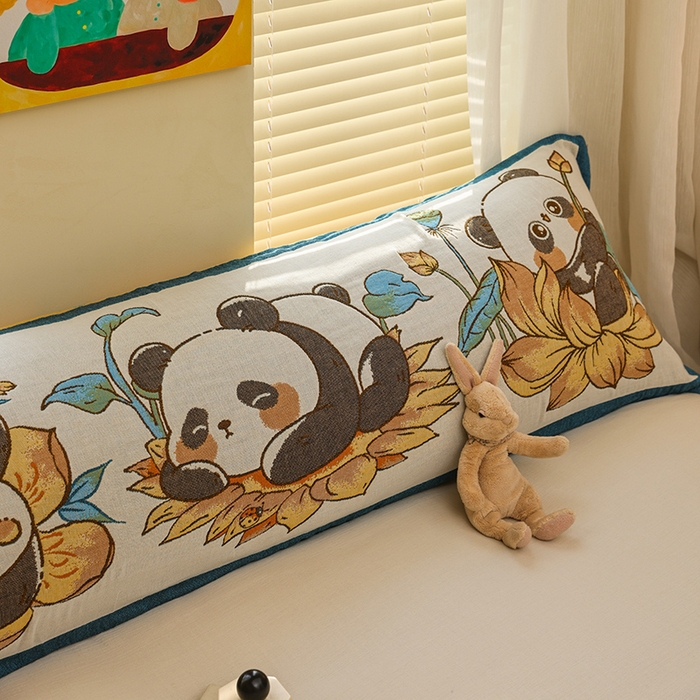 91家纺网 家纺一手货源 找家纺 雯雨2025新款A类卡通双人纱布枕套 熊猫