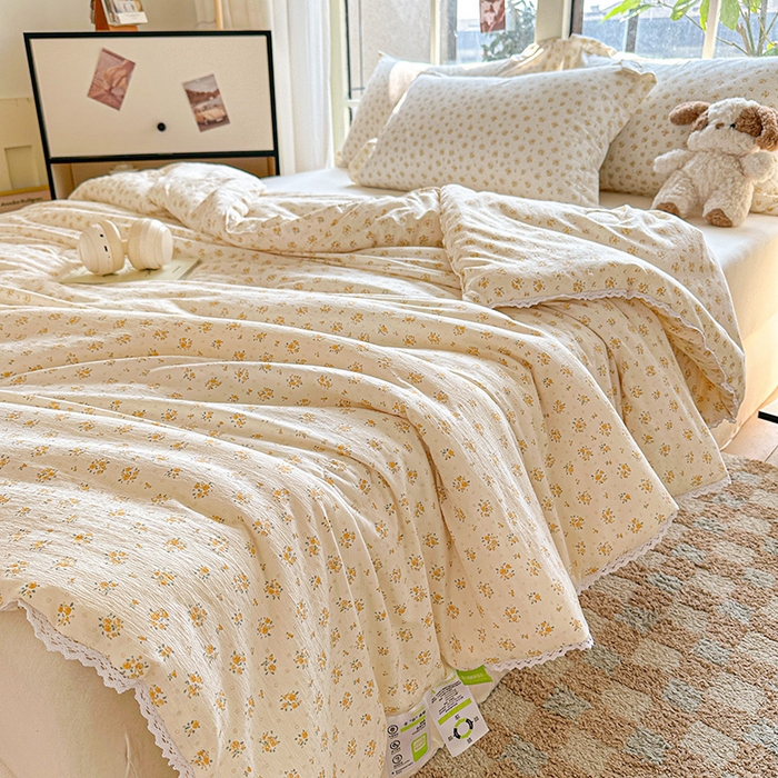 91家纺网 家纺一手货源 找家纺 2025新款双层皱皱纱水洗棉夏被夏凉被空调被可机洗空调被子被芯棉被 橘子海