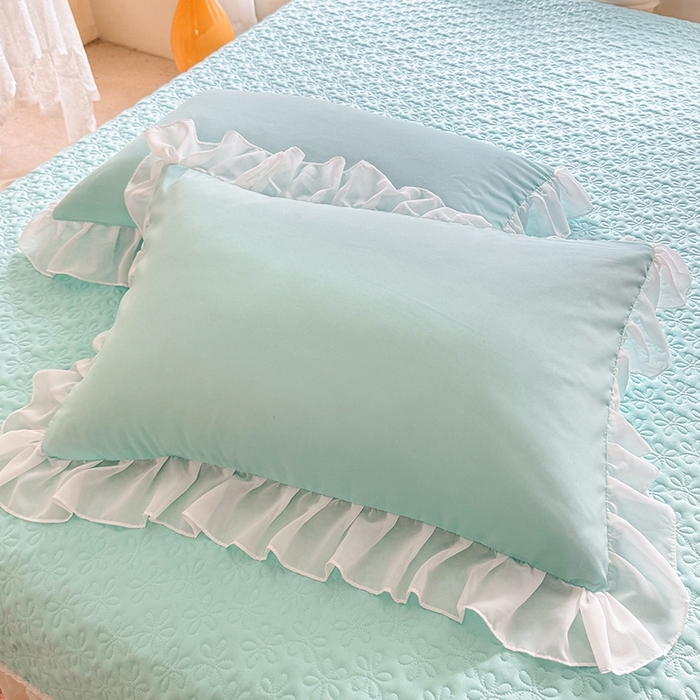 91家纺网 家纺一手货源 找家纺 大麦家纺2025新款年新款亲肤花边款床盖四件套  甜心小姐-梵星蓝