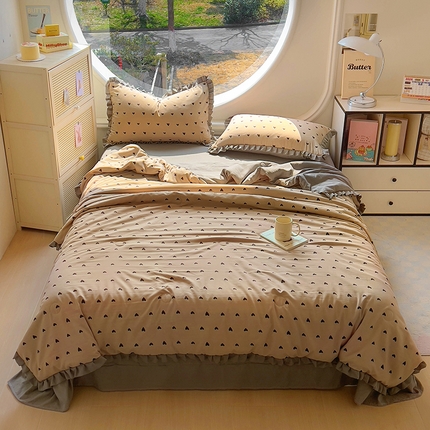 91家纺网 家纺一手货源 找家纺 欧尚 2025新款夏被四件套 灰爱心