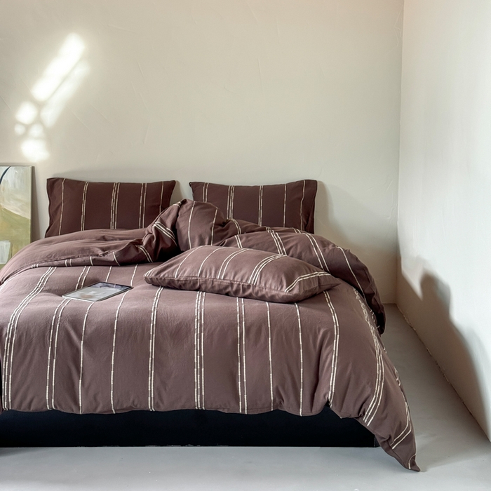 91家纺网 家纺一手货源 找家纺 山舍家居 2025新款全棉纯棉色织提花四件套-弗洛伦萨的落日 弗洛伦萨的落日-巧克力色