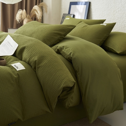 寐绸家纺 2025新款纯棉华夫格四件套 华夫格四件套-橄榄绿