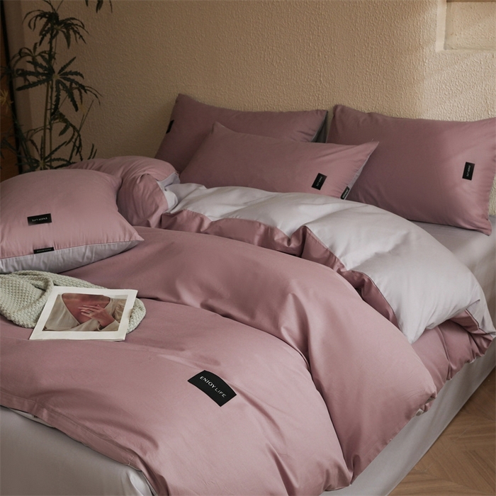 91家纺网 家纺一手货源 找家纺 启程2025新款全棉纯色双拼无印风四件套 香芋紫+水晶紫