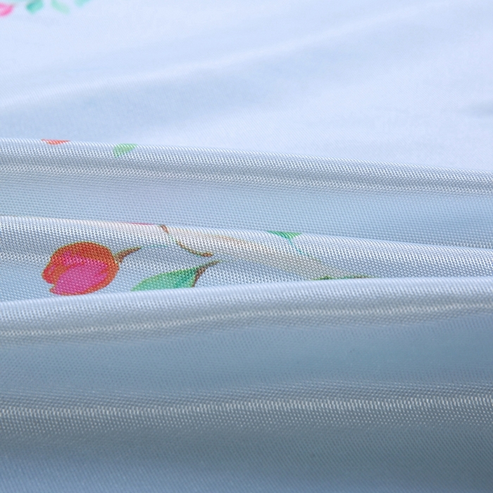 91家纺网 家纺一手货源 找家纺 情恒家纺2025新款床裙款冰丝布艺软凉席三件套 花间意-蓝